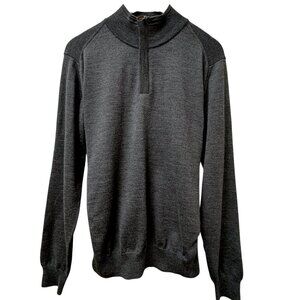 BEAU BRUMMEL Mens Wool Sweater S/m Italian Merino Gray 1/4 Zip Brown Suede
